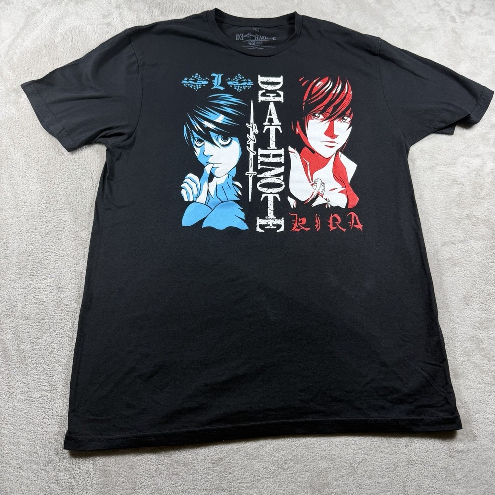 Death Note Mens Anime T-Shirt L Black Ryuk Light Yagami Graphic Tee Streetwear